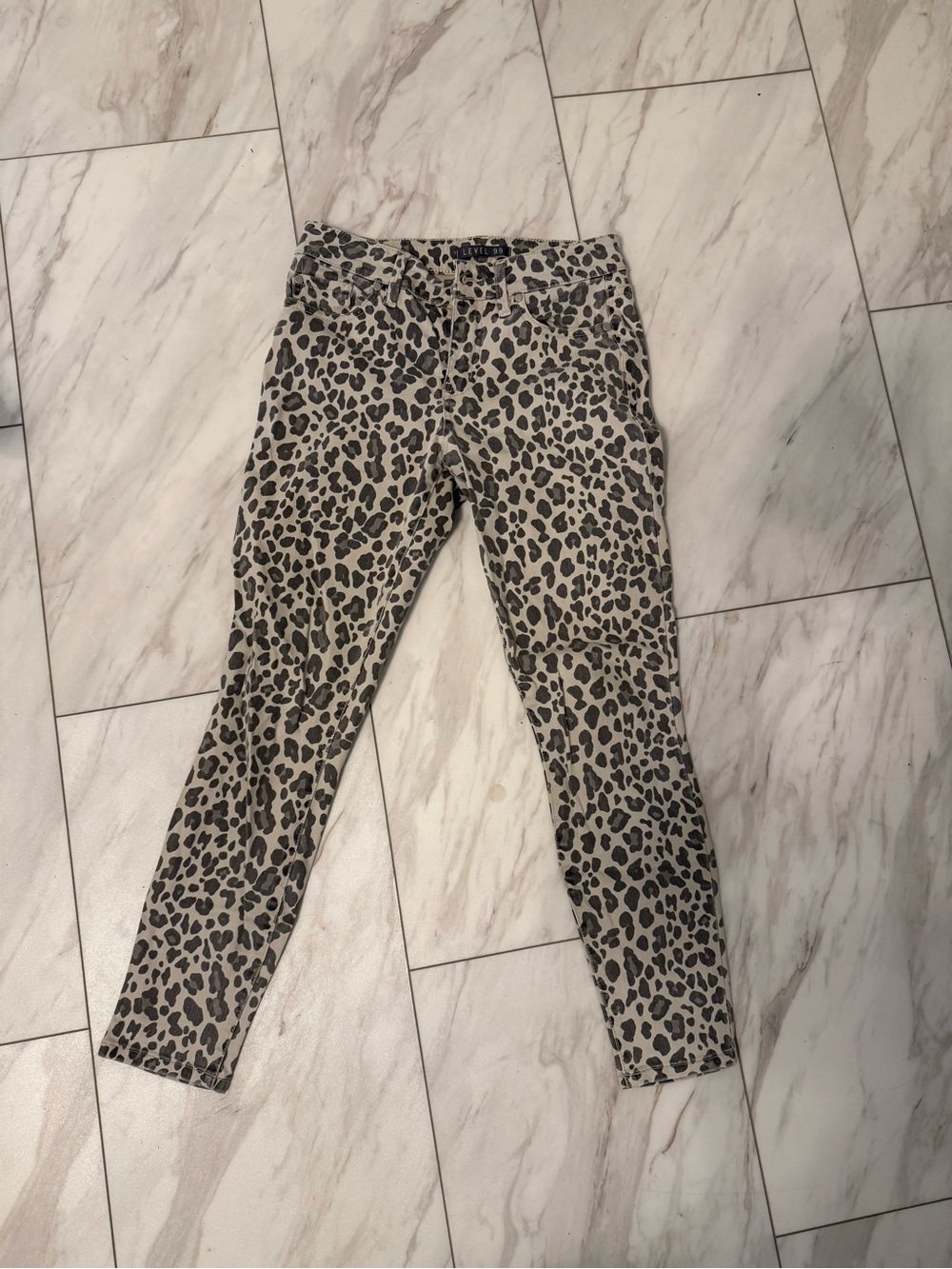 Level 99 Cream and Black Leopard Print Skinny Pants